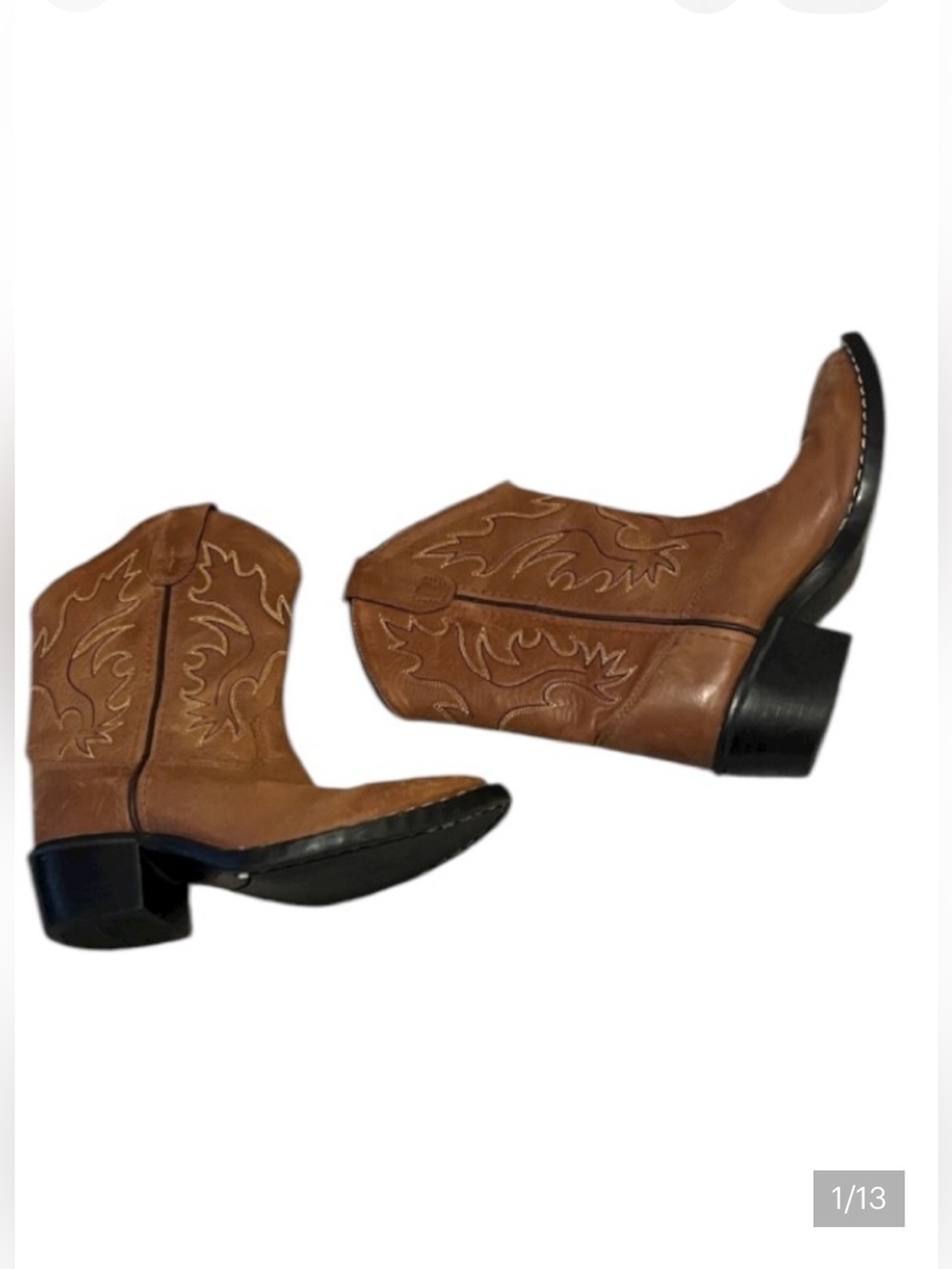 Old West Tan Light Brown Leather Kids Western Cowboy Boots 12.5 (little boy)